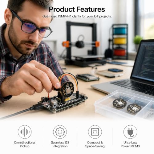 Inmp441 Omnidirectional Microphone Module 24-bit i2s Pack of 3 | Digital audio sound sensor module with resolution, high sensitivity, compatible with ESP32 and embedded systems