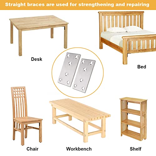 20 Pcs Silver Flat Bracket 4 x 2 Inch Stainless Steel Wood Joining Plates Mending Plate Flat Bracket with Screws, Steel Metal Straight Brace for Wood Furniture Cabinet Shelves 100MM-Silver