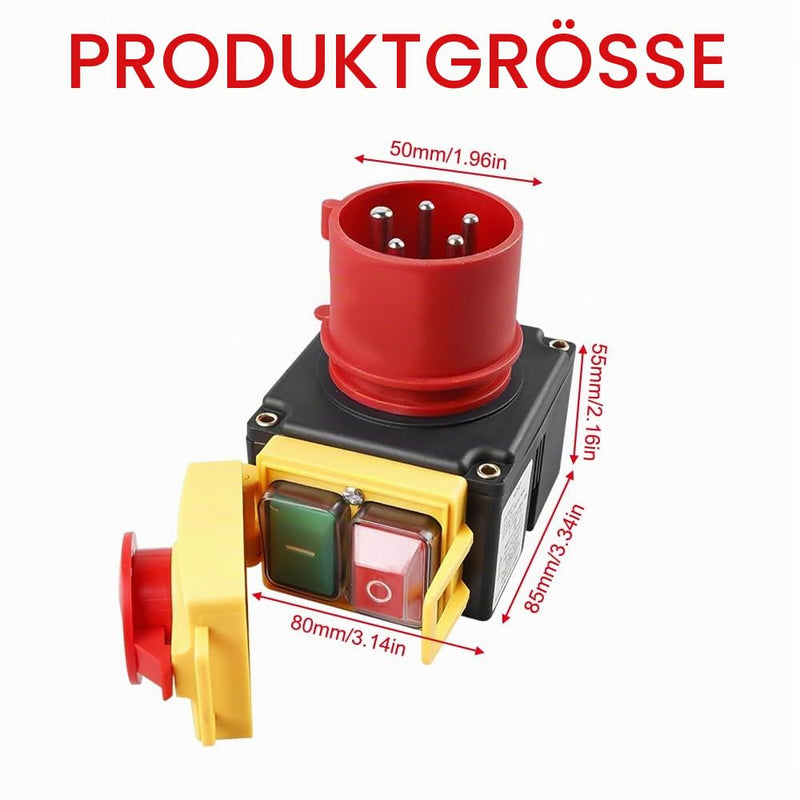 Motor Protection Switch 400 V, 3-Phase Emergency Stop Switch with CEE Plug, Waterproof Electromagnetic Machine Switch 400 V with 67 cm Cable, Phase Inverter, Zero Voltage Switch, Compatible KEDU KOA7