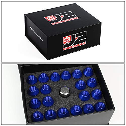 J2 Engineering 7075-T6 Aluminum M12x 1.25 20Pcs 50mm Tall Open-End Lug Nut w/Socket Adapter Blue