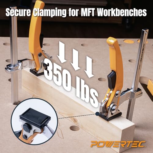 POWERTEC 71542V Quick Release Ratcheting Table Clamp for MFT and Guide Rail System, 7" Capacity (178mm) x 2-3/8" Throat Depth, 2 PK Guide Rail Clamps (2PCs)