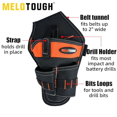 MELOTOUGH Right Hand Drill Pouch for Tool Belt, Magnetic Tool Holder Strong Magnetic Belt Clip