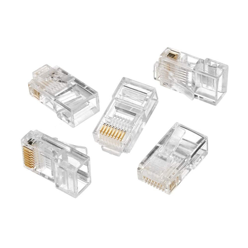 Cmple - Cat5e Connectors RJ45 Modular Pugs Crimp for Solid and Standard Network Ethernet Cable 8P8C LAN - 100 Pack Cat5e Regular Clear