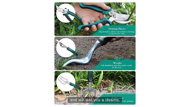 Garden Tool Set, Gardening Gifts for Women, Men, Mom, Dad, 11-Piece Heavy-Duty Aluminum Hand Tools Set with Tote Bag, Ergonomic Handles, Rust-Proof Starter Garden Kits, Gardening Essentials & Supplies