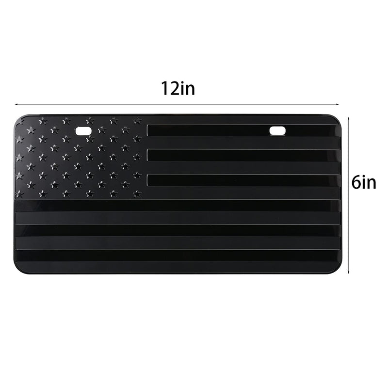 American Front Flag License Plate, Custom Novelty Vintage Aluminum Metal 3D Pfenk License Plate Tag Vanity Gift Patriotic Embossed License Plate 6 x 12 inch, Black