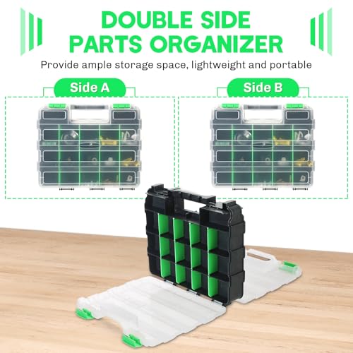 Small Parts Organizer | Storage Case Tools Box 34-Compartments （Blue + Green）