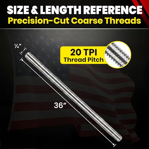 Chenango Supply 1/4-20 x 3, 304 Stainless Steel Fully Threaded Rod 1/4-20 x 3ft (5 Pack)