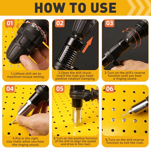 Rivet Attachment for Cordless Screwdrivers and Drills | Rivet pliers, blind rivet adapter, with 40 rivets, for 2.4/3.2/4.0/4.8 mm rivets