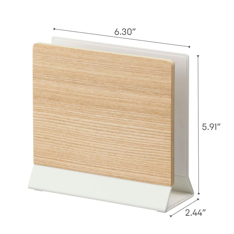 Yamazaki Home Rin Portable Laptop Holder Stand for Desk in Bedroom Or Office, Wooden Storage Station - Steel + Wood Walnut