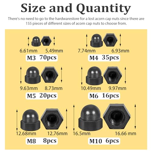 304 Stainless Steel Acorn Nuts Assortment Kit(100PCS) & Vifmy Metric Black Nylon Acorn Nuts Assortment Kit