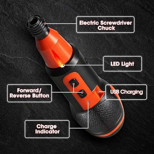LLNDEI 4V Cordless Electric Screwdriver Set 31Pcs with Bits & 1/4" Sockets