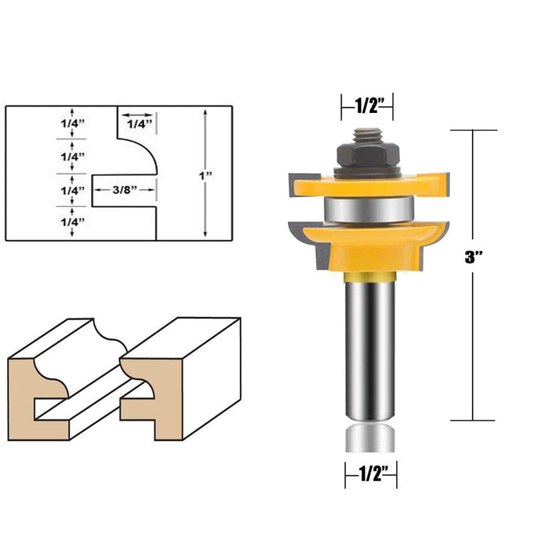 OLETBE 3 PCS Router Bit Set, 1/2-Inch Shank Round Over Cove Raised Panel Cabinet Door Rail and Stile Router Bits, Woodworking Wood Cutter, Wood Carbide Groove Tongue Migue Milling Tool(T-VB1) T-VB1