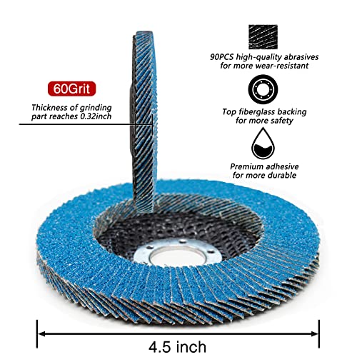 Flap Disc 4-1/2 x 7/8 Inch, 60 Grit, 90 Beveled Blades, 10PACK 60Grit-90 Heavy duty type