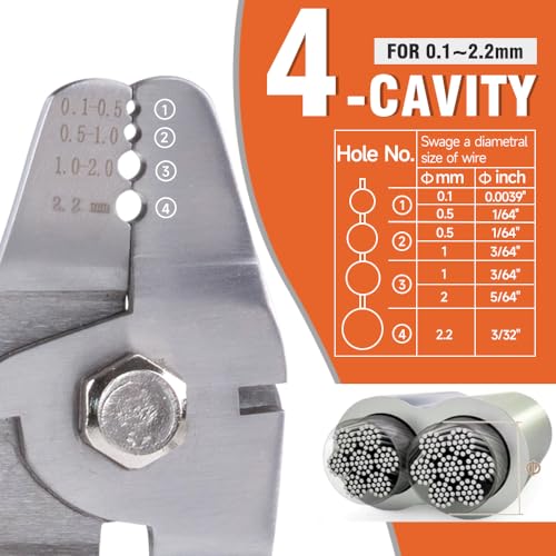 Up to 2.2mm Wire Rope Crimping Tool Kit, 99FT Stainless Steel Wire Rope (3 Sizes), 180 Aluminum Double Sleeves (3 Sizes), 10 Thimbles YEJ-122O+Loop&Rope&Thimbles Bag Kit