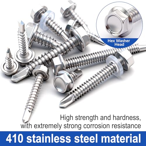 Taiss 840PCS #8#10#12#14 Self Tapping Screws for Metal,410 Stainless Steel Metal High-Strength Quick Sheet Metal Screws,Hex Washer Head Self Drilling Screw with Washer+610PCS #8#10 Self Tapping Screws