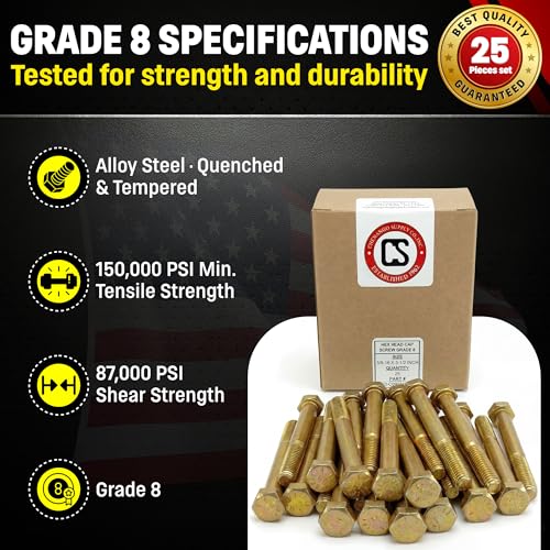 Chenango Supply 3/8-16 x 3-1/2" Grade 8 Hex Head Bolts 3/8-16x3-1/2" (25 pcs)