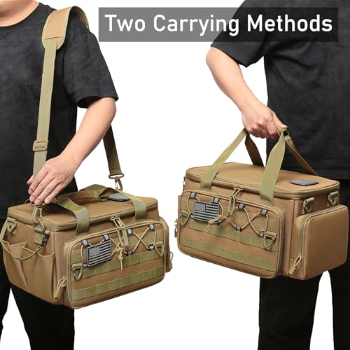 15-Inch Tool Bag, Multi-Purpose Tactical Work Tote & Range Organizer with Shoulder Strap, for Electricians, Handymen, Carpenters & Shooting Range Use (Khaki) Khaki