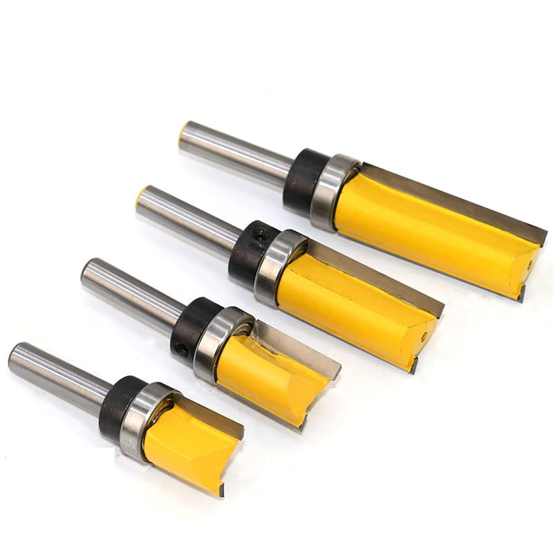 ASNOMY 4pcs flush cutter with 8 mm shaft, copy router, groove cutter, rod cutter, made of steel, wood cutter, professional cutter, woodworking cutting tool, wood cutter router bit