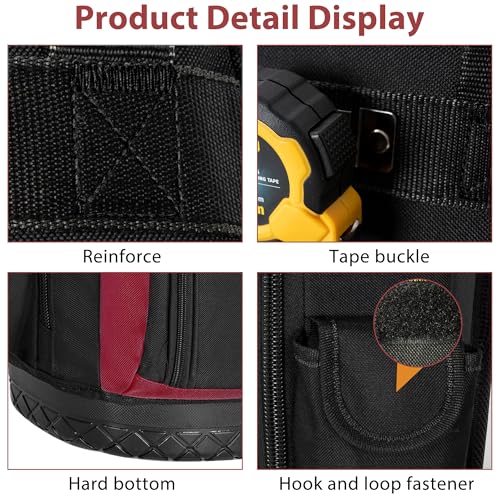 Tool Backpack, Work Tool Bag with Multi-Use Pockets Red Standard Version