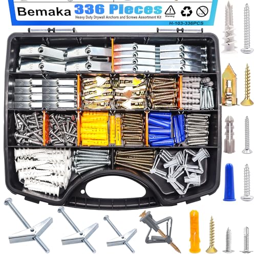 336Pcs Toggle Bolts Heavy Duty Drywall Anchors and Screws Assortment Kit + 100Pcs 3 Sizes 1/8" 3/16" 1/4" Toggle Bolts and Wing Nut Kit with Nuts Washers