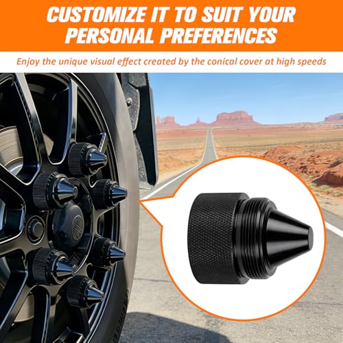 1.375''X24 Aluminum Alloy Cone Shaped Kits, Including 8Pcs Black Cone Shape Parts and 4Pcs Auxiliary Components, 12 Pack Screw Kits Compatible with Kenworth, Peterbilt, Volvo,International Trucks