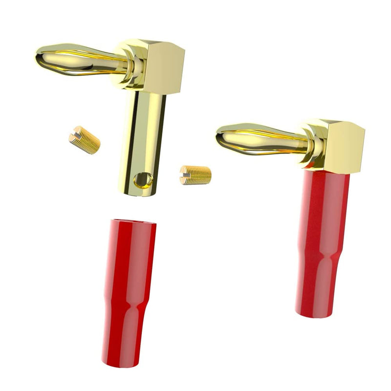 24K Gold Plated 90 Degree Banana Plugs，Dual Screw Locking Right Angle Banana/Speaker connectors(5 Pairs/10 Pcs)
