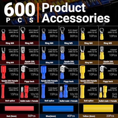Preciva Crimping Tool with 490PCS Insulated Terminals and 110 Heat Shrink Tubes, AWG 20-10 Ratchet Crimping Pliers with Storage Case for Car, Electric