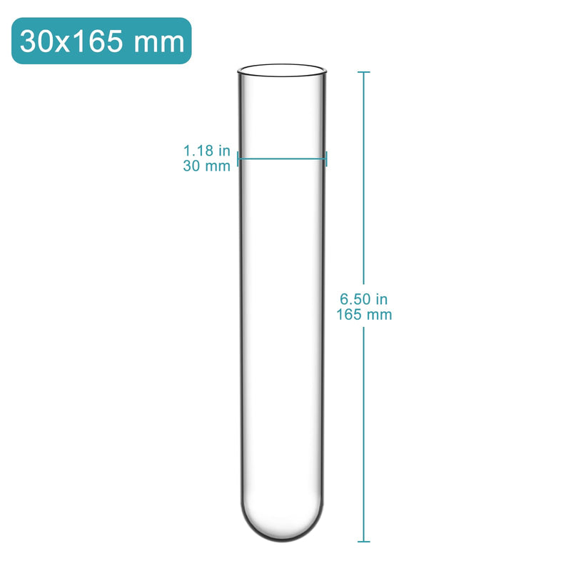 StonyLab Borosilicate Glass Round Bottom Test Tubes, 30mm OD X 165mm Length (Pack of 15) 15 Pack