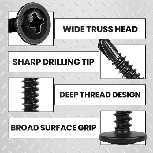 450 Pcs Self Drilling Screws Kit, 410 Stainless Steel, Black 450 Pcs Truss Head