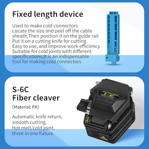 Fiber Optic Terminal kit 9-in-1 FTTH Tool kit Equipped with S-6C Optical Fiber Cleaver and high Precision Optical Power Meter D7 (-70~+10dBm) Well as Wire Stripper Tool