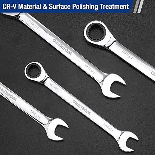 WORKPRO 7-Piece Ratcheting Combination Wrench Set, Metric 8-17mm