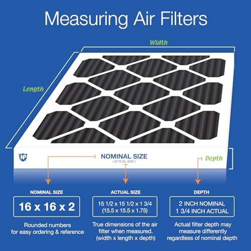 Nordic Pure 16x16x2 Pleated MERV 8 Pure Carbon Air Filters 3 Pack