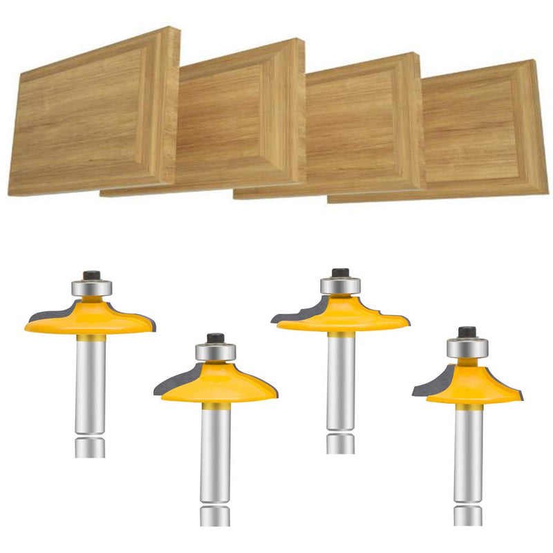 Router Bit Set 1/4-Inch Shank Door&Drawer Front Edging 4 PCS, Woodworking Milling Cutter Tools, Carbide CNC Router Grooving Mill Tool(1/4 Square) 1/4 Square