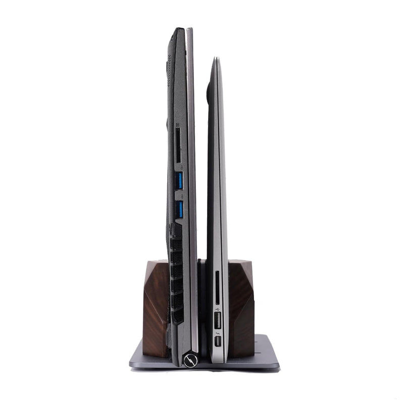 Wood Vertical Laptop Stand for Desk, Dual Slot Adjustable Wooden Laptop Holder to Dock MacBook, MacBook Pro and Gaming Laptops, Solid Black Walnut Black Felt