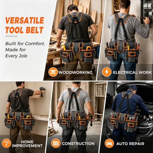Magnetic Detachable Tool Belt with Suspenders, Fits 32‑66" Waist
