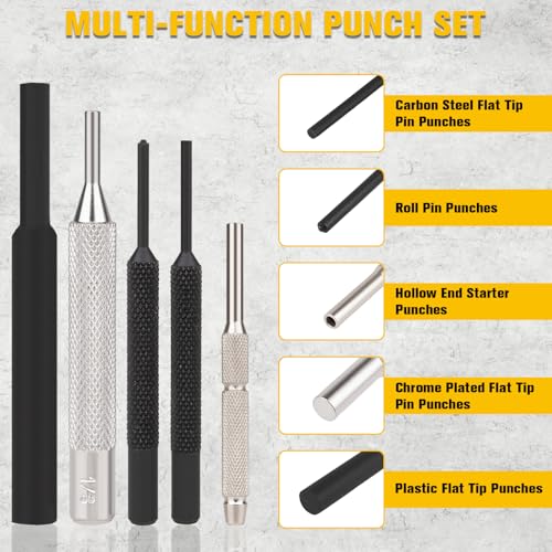 Beaiguna 23PCS Punch Set, Upgraded Roll Pin Punch Set Mechanic Tools, Punch and Hammer Set with Bench Block, Steel Metal Punch Tool for Jewelry Making, Watch Repair, Mechanical Repairs, Metalworking