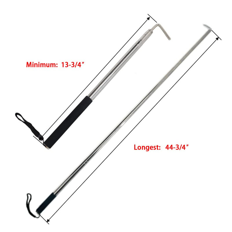RV Awning Rod Opener Easy Reach Telescopic Puller 13-3/4" to 44-3/4" Stainless Steel Silver & Black - 1pack 1