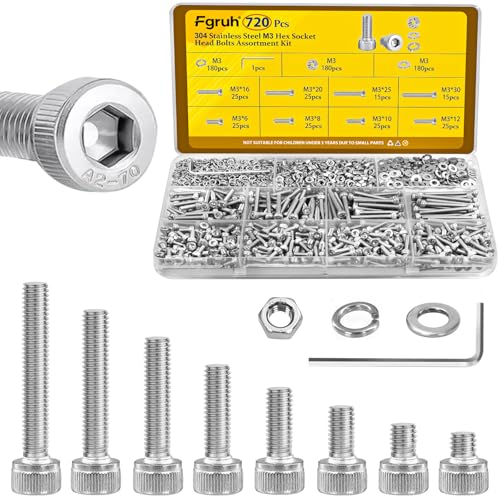 560PCS M6 Hex Socket Button Head Bolt Assortment Kit & 720Pcs M3 Hex Socket Head Bolts Assortment Kit with Nuts, Washers