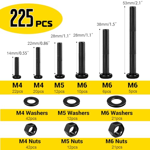 225PCS Metric M4 M5 M6 Machine Screws Assortment Kit & 2200PCS M2 M3 M4 M5 Hex Socket Button Head Bolts Assortment Kit, Black Zinc Plated