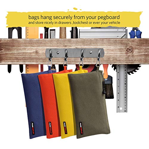 8 Pack Utility Canvas Zipper Tool Bag - Heavy Duty Tools Pouch with Carabiner, Multi-Purpose Storage Organizer Clip on Tote Bags Olive, Orange, Blue, Yellow, White, Gray, Tan, Brown