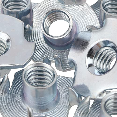 HOZEON 300 PCS 1/4 Inch -20 T-Nuts, 4-Pronged Tee Nut, Zinc-Plated Steel T Blind Nuts for Rock Climbing Holds、 Wood Working