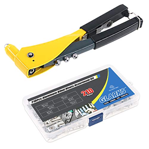 GLARKS Heavy Duty Riveter Set, 210Pcs Aluminum Blind Rivets Assortment Kit and a Professional Pop Rivet Gun for Sheet Metal, Automotive, Railway, and Duct Work (Rivet Gun with Rivets Set) Rivet Gun with Rivets Set