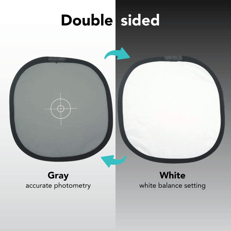 Foto&Tech Double-Sided 18% Gray Card and White Balance Disc, Gray and Neutral White Panel with Nylon Bag and Cable Tie, Collapsible Reference Reflector Focus Board for Camera Photography (12"/30cm) 12"/30cm