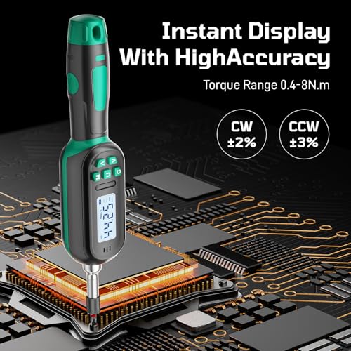 Digital Torque Screwdriver, 3.54–70.81 in‑lb / 0.4–8 N·m, 1/4″ Drive Ratchet Torque Screwdriver Set with Buzzer & LED Indicator – Includes 19 Bits, 5 Short Sockets, Adapter and Batteries