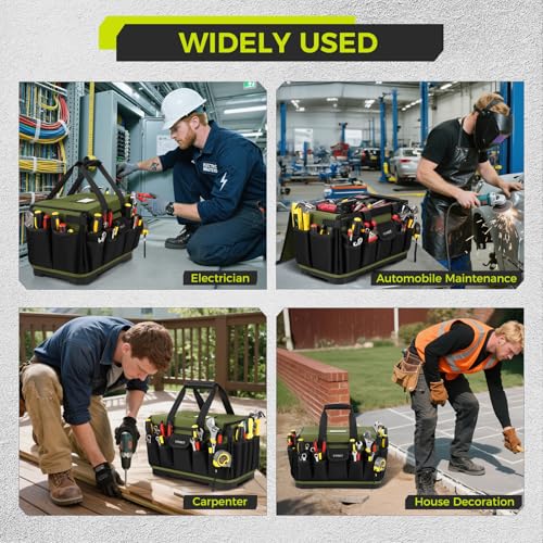 Ytonet Heavy Duty Tool Bag 16-Inch, 46 Pockets Electrician Tool Bag for men with Hard Bottom & Waterproof Pocket, 1680D Tear-Proof Toolbox Organizer