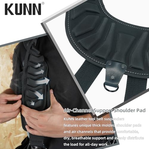 KUNN Leather Tool Belt Suspenders Construction Bag Suspenders & Electrical Tape Holder