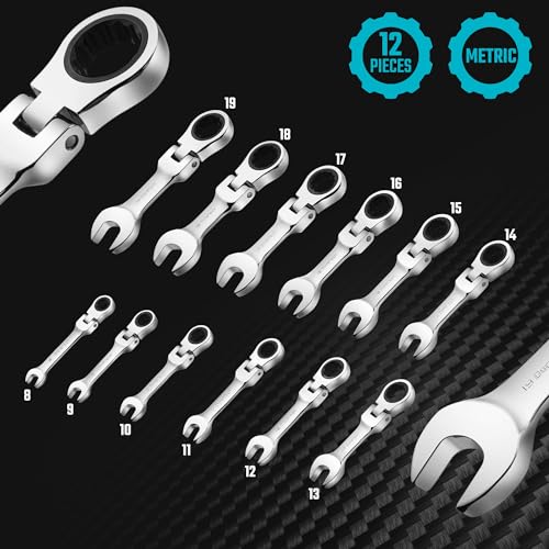 DURATECH Stubby Flex-head Ratcheting Wrench Set, Metric, 12-piece