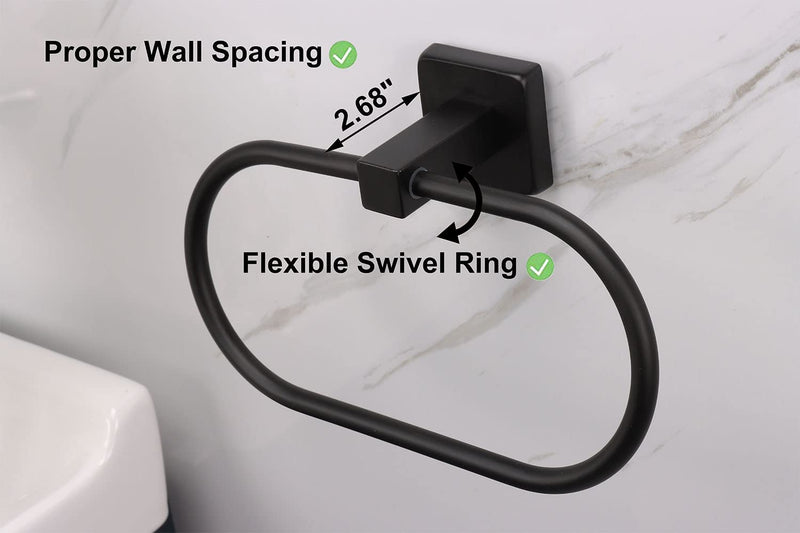 TocTen 2 Pieces Towel Ring/Hand Towel Rack - Thicken SUS304 Stainless Steel Bathroom Hand Towel Holder Heavy Duty Unique Oval Hand Towel Hanger Wall Mounted for Bathroom Kitchen Sink（Matte Black） Matte Black 7.88 Inch without Shelf (2 Pack)