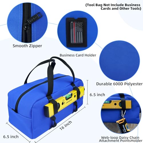 MELOTOUGH 16 Inch Tool Bag Canvas Tool Tote Bags with Zipper Heavy Duty Portable Tool Bag Organizer for Electrician,Plumbing,Technician,HVAC (Black+Blue+Grey)