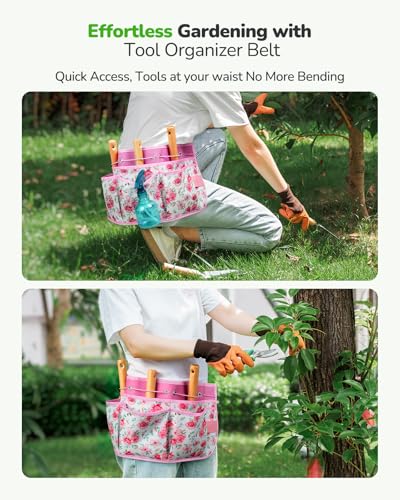 Grenebo Gardening Tools 10-Piece Garden Tool Set, Rust Resistant, Pink
